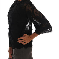 Black Floral Lace Cutout Silk Top