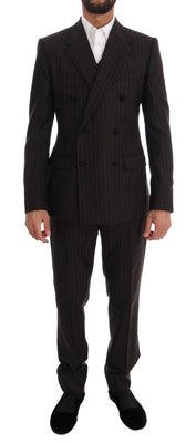 Brown Striped Double Breasted 3 Piece Suit