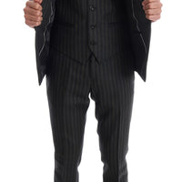 Gray Striped Two Button 3 Piece Suit