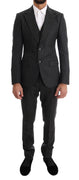 Gray Striped Two Button 3 Piece Suit