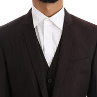 Brown Striped GOLD Slim Fit 3 Piece Suit
