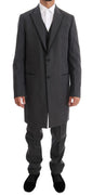 Gray Wool Long 3 Piece Two Button Suit