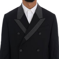 Black Wool Stretch 3 Piece Two Button Suit