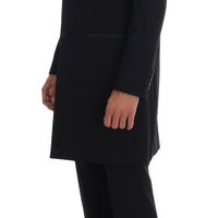 Black Wool Long 3 Piece Two Button Suit