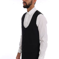 Black Wool Long 3 Piece Two Button Suit