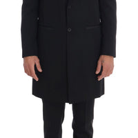 Black Wool Long 3 Piece Two Button Suit