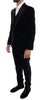 Black Velvet Slim Floral Embroidered Suit