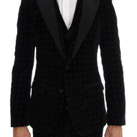 Black Velvet Slim Floral Embroidered Suit