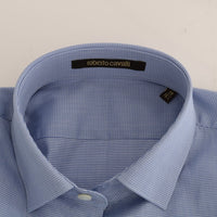 Blue Cotton Slim Fit Dress Shirt