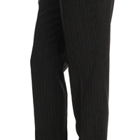 Gray Viscose Wool Stretch Striped Pants