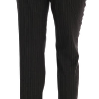 Gray Viscose Wool Stretch Striped Pants