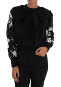 Black Fur Floral Brocade Zipper Sweater