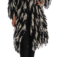 Black White Fringes Coat Wool Coat
