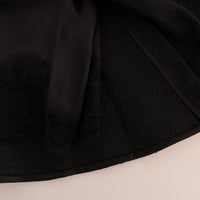 Black Floral Jacquard Silk A-Line Skirt