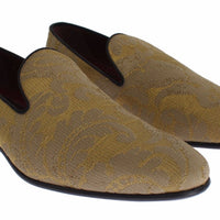 Yellow Gold Silk Baroque Loafers Shoes