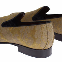 Yellow Gold Silk Baroque Loafers Shoes