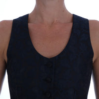 Black Silk Blue Baroque Brocade Vest