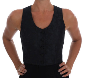 Black Silk Blue Baroque Brocade Vest