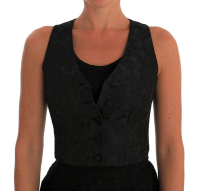 Black Silk Floral Brocade Vest