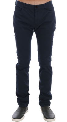 Blue Cotton Stretch Slim Fit Pants