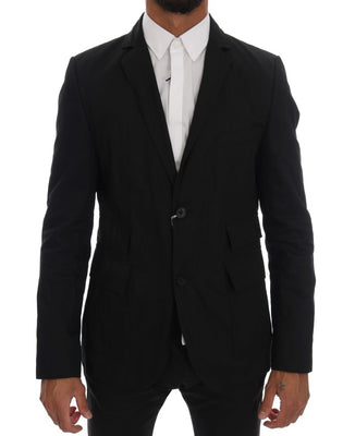 Black Cotton Slim Fit Blazer Jacket