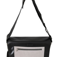 Black Gray Leather Messenger Shoulder Bag