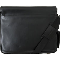 Black Gray Leather Messenger Shoulder Bag