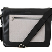 Black Gray Leather Messenger Shoulder Bag