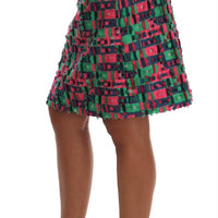 Pink Green Jacquard Pencil Skirt