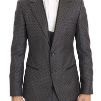 Gray Polka Dotted Slim Fit 3 Piece Suit