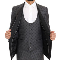 Gray Polka Dotted Slim Fit 3 Piece Suit