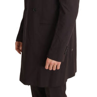 Bordeaux Wool Stretch Long 3 Piece Suit