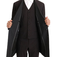 Bordeaux Wool Stretch Long 3 Piece Suit