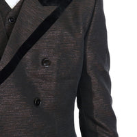 Brown Double Breasted Slim Fit Suit