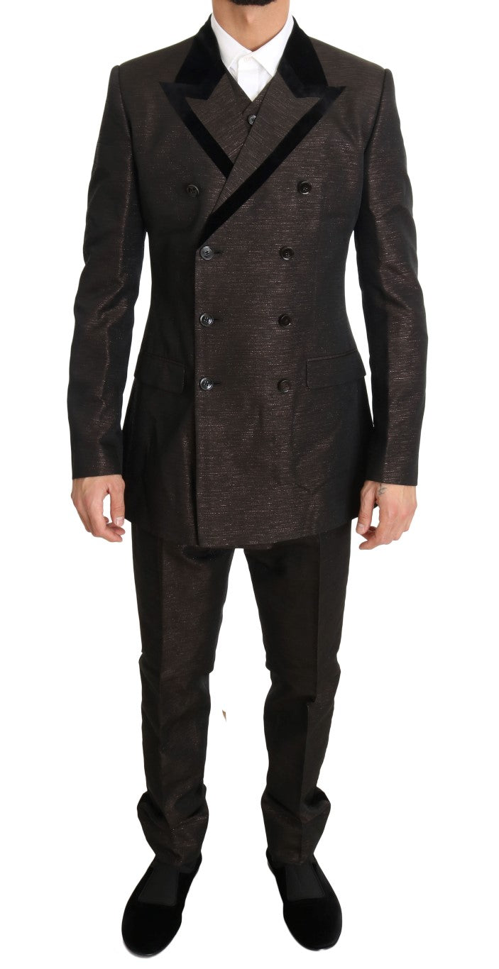 Brown Double Breasted Slim Fit Suit