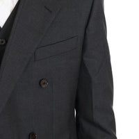 Gray Wool Silk Double Breasted Slim Suit