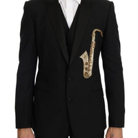 Black Wool Silk Saxophone Slim Fit Suit