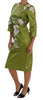 Green Pink Roses Print Sheath Dress