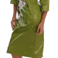 Green Pink Roses Print Sheath Dress