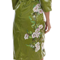Green Pink Roses Print Sheath Dress