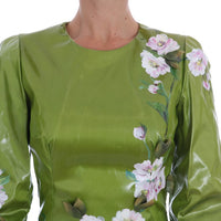 Green Pink Roses Print Sheath Dress