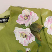 Green Pink Roses Print Sheath Dress