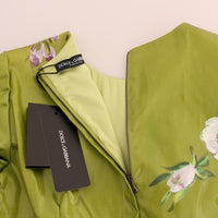 Green Pink Roses Print Sheath Dress