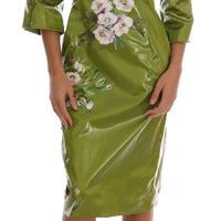 Green Pink Roses Print Sheath Dress