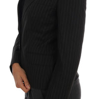 Black Striped Wool Blazer Jacket