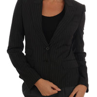 Black Striped Wool Blazer Jacket