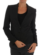 Black Striped Wool Blazer Jacket