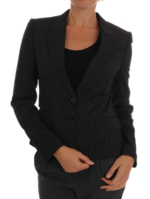 Black Striped Wool Blazer Jacket