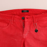 Red Cotton Stretch Slim Jeans