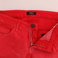 Red Cotton Stretch Slim Jeans